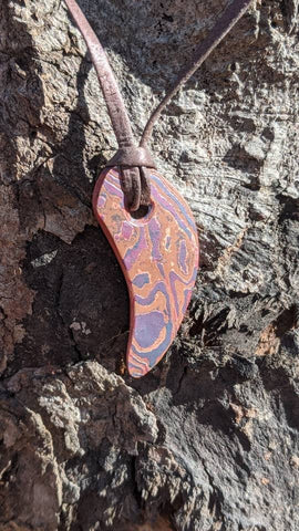 Crescent Mokume Gane Pendant Necklace